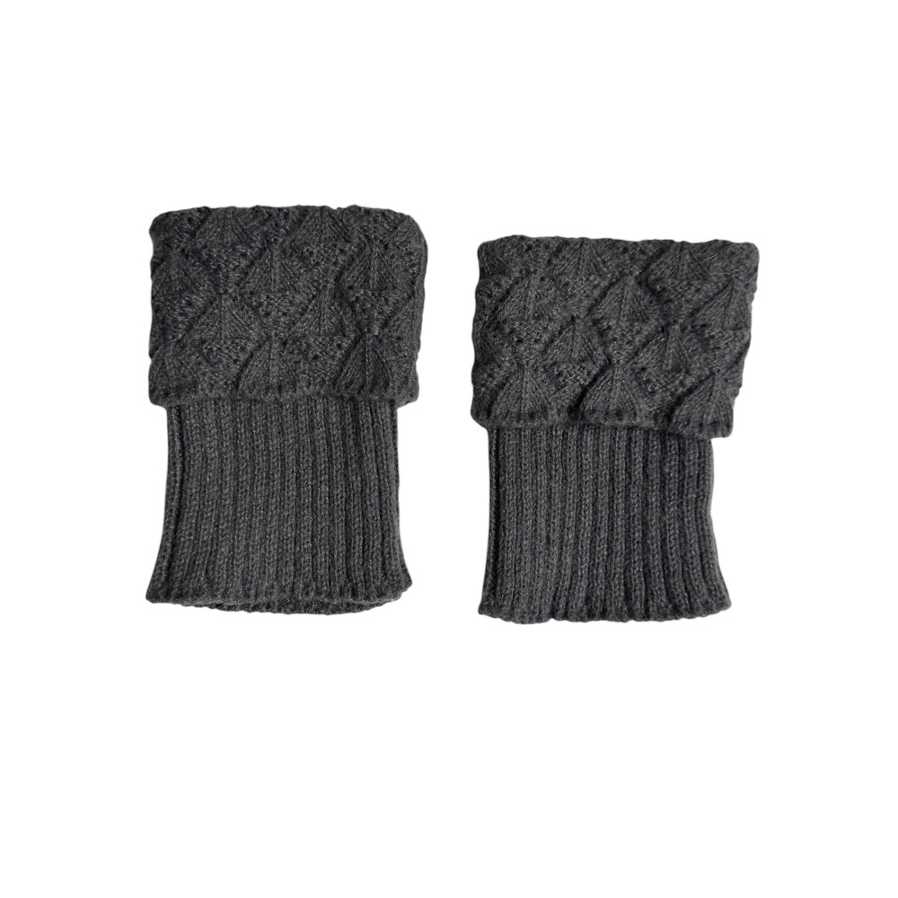 Charcoal Gray Diamond Cable Knit Boot Toppers Ribbed Short Leg Warmers Cuffs
